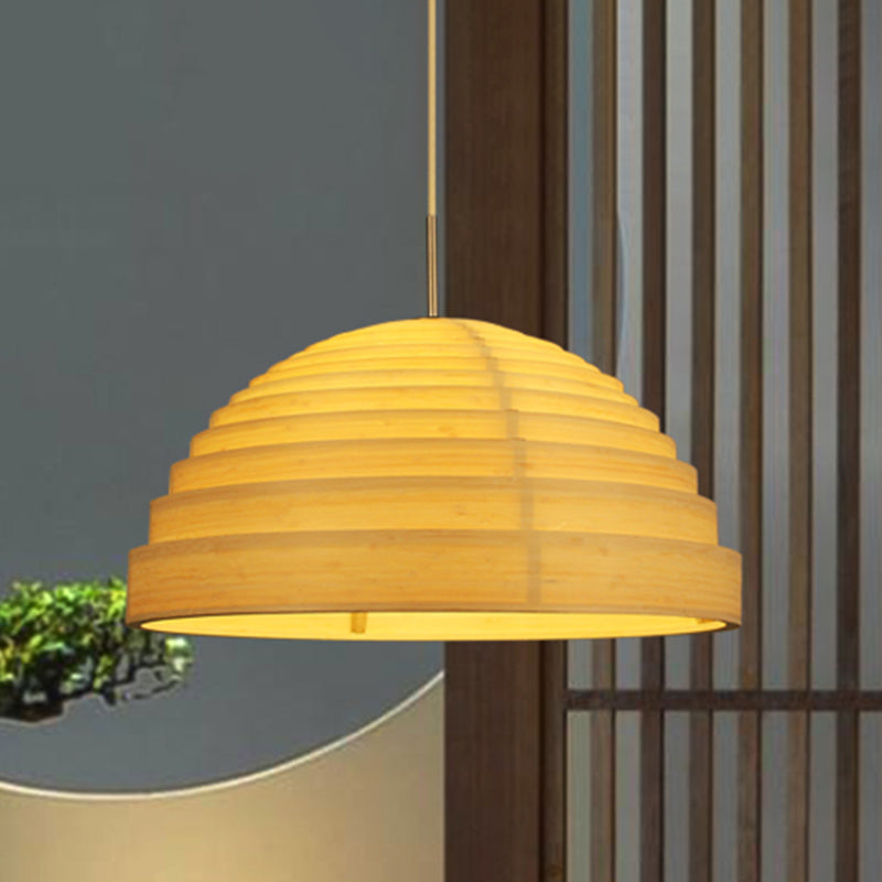 Bamboo Half Globe Hanging Light - Asian Style Wood Ceiling Lamp