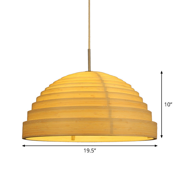 Bamboo Half Globe Hanging Light - Asian Style Wood Ceiling Lamp
