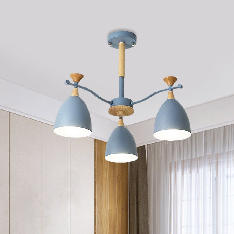 Modern Cone Chandelier Pendant Light - Metal Hanging Ceiling Light for Bedroom (3/6/8 Lights) - Grey/White/Green