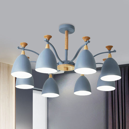 Contemporary Cone Chandelier Pendant Light - Metal 3/6/8 Lights Grey/White/Green Bedroom Lighting 8