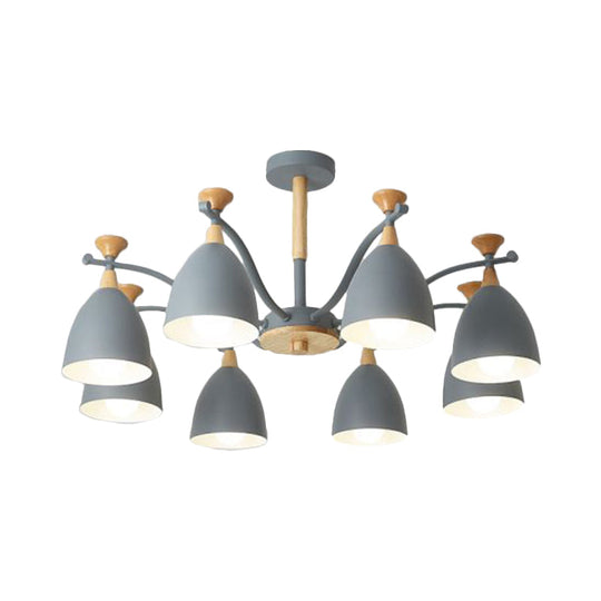 Modern Cone Chandelier Pendant Light - Metal Hanging Ceiling Light for Bedroom (3/6/8 Lights) - Grey/White/Green