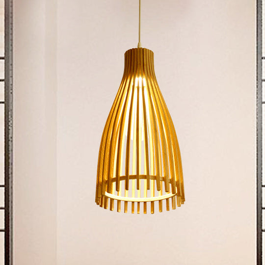 Bamboo Strip Japanese Pendant Lamp - 1-Light Beige Ceiling Light for Tea House