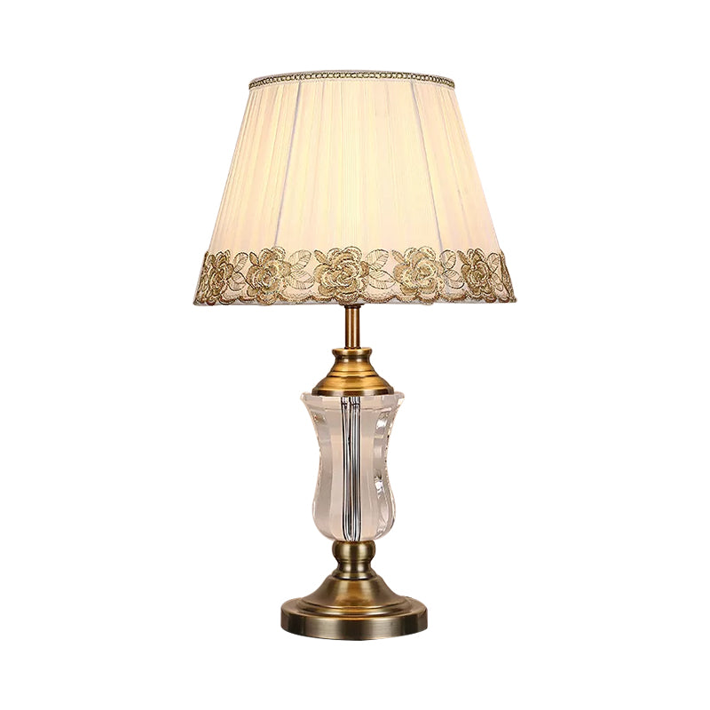 Modern Beige Barrel Night Light Table Lamp With Crystal Urn Stand