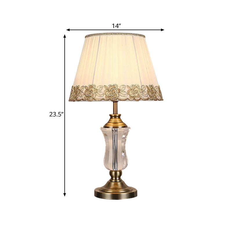 Modern Beige Barrel Night Light Table Lamp With Crystal Urn Stand