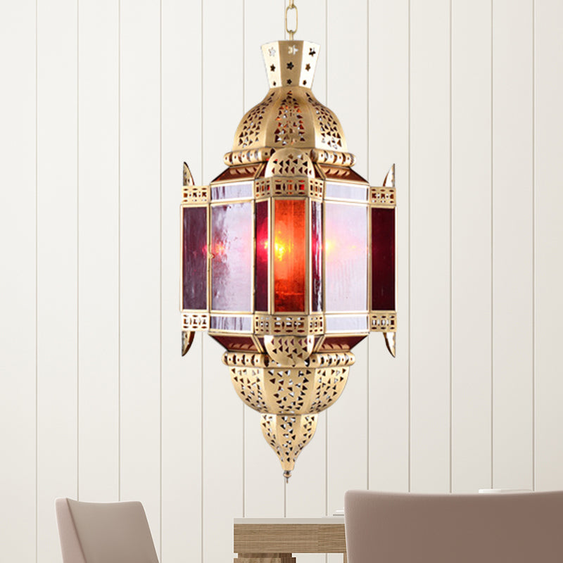 Arab Lantern Pendant Lamp In Brass With Hollow-Out Design