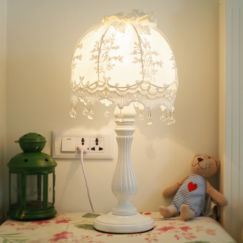 Pastoral Dome Night Table Lamp: White Lace Decor Perfect For Girls Bedroom Nightstand
