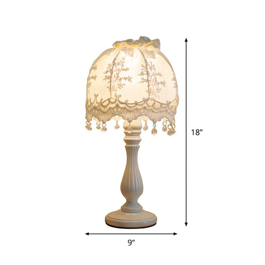 Pastoral Dome Night Table Lamp: White Lace Decor Perfect For Girls Bedroom Nightstand