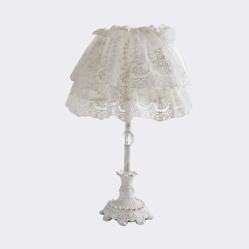 Kids White Night Light: Elegant Lace Shade Nursery Table Lighting With Double Layer