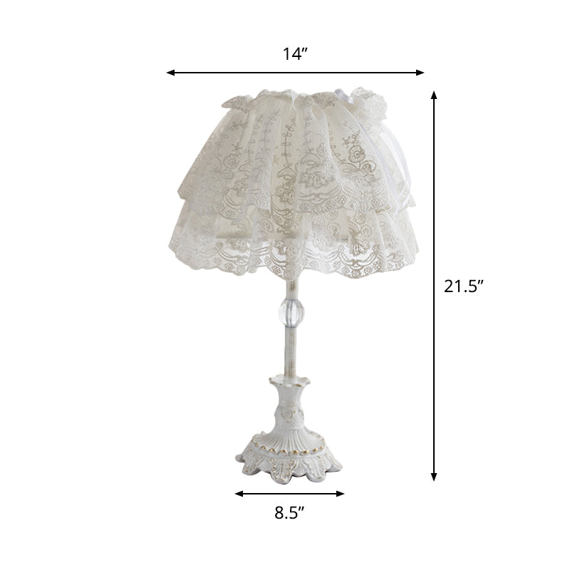 Kids White Night Light: Elegant Lace Shade Nursery Table Lighting With Double Layer