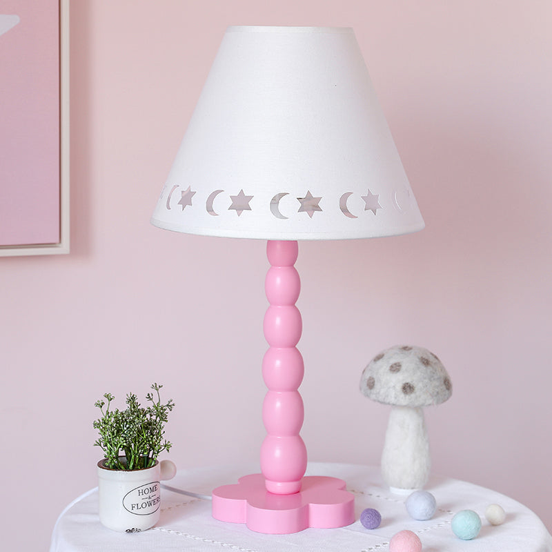 Kids Cone Table Lamp: Cute Fabric 1-Light Night Light With Cutout Design Wood Base -