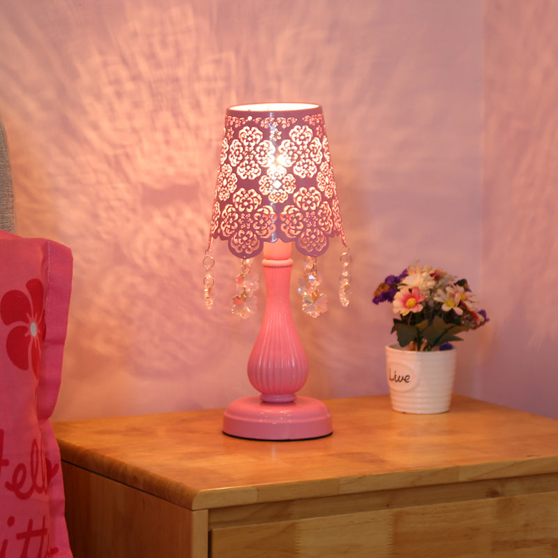 Modern Cutout Cone Night Lamp With Crystal Accent Pink Iron Table Lighting