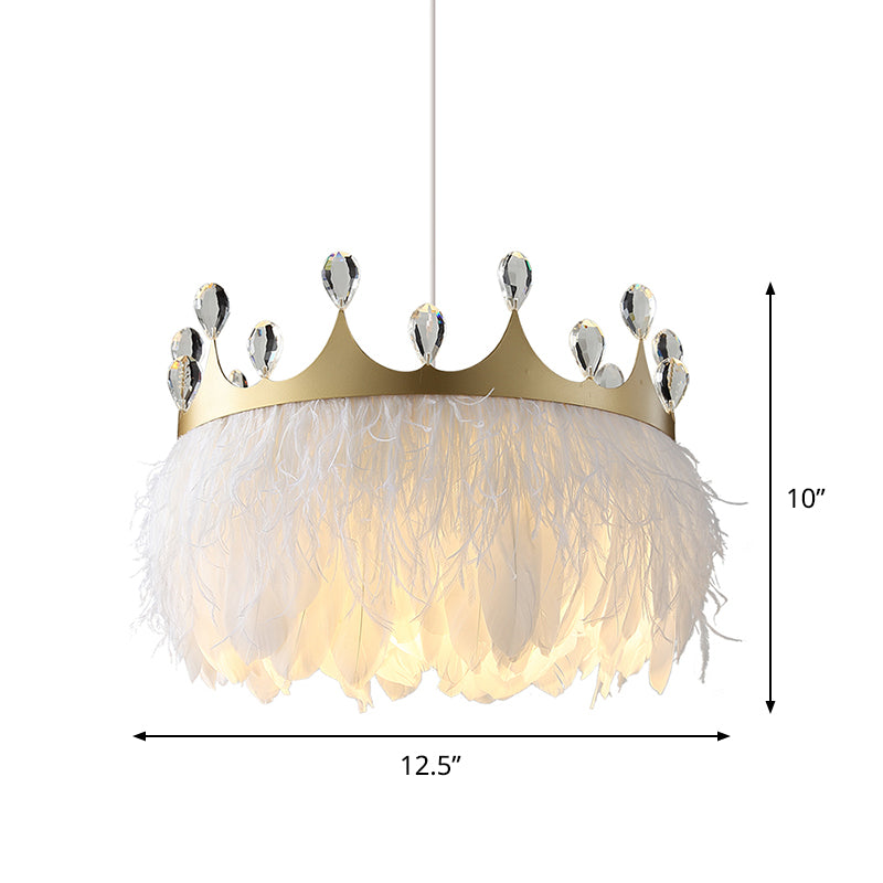 Bronte- Crown Crown Feather Pendant Light Nordic 1 Head Gold Hanging Lamp with Clear Crystal Accent