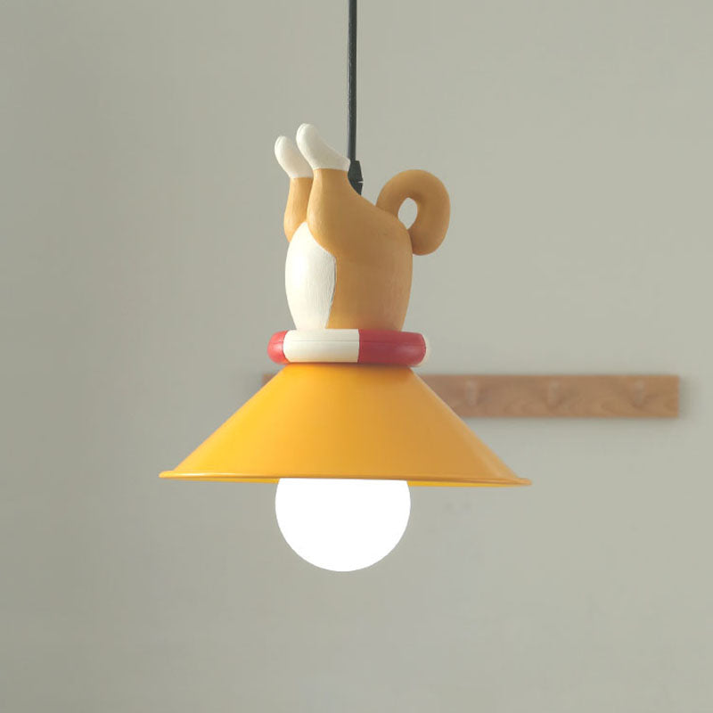 Cartoon Yellow Animals Hanging Lamp Kit - Single Bulb Pendant Lighting With Conic Resin Shade / A