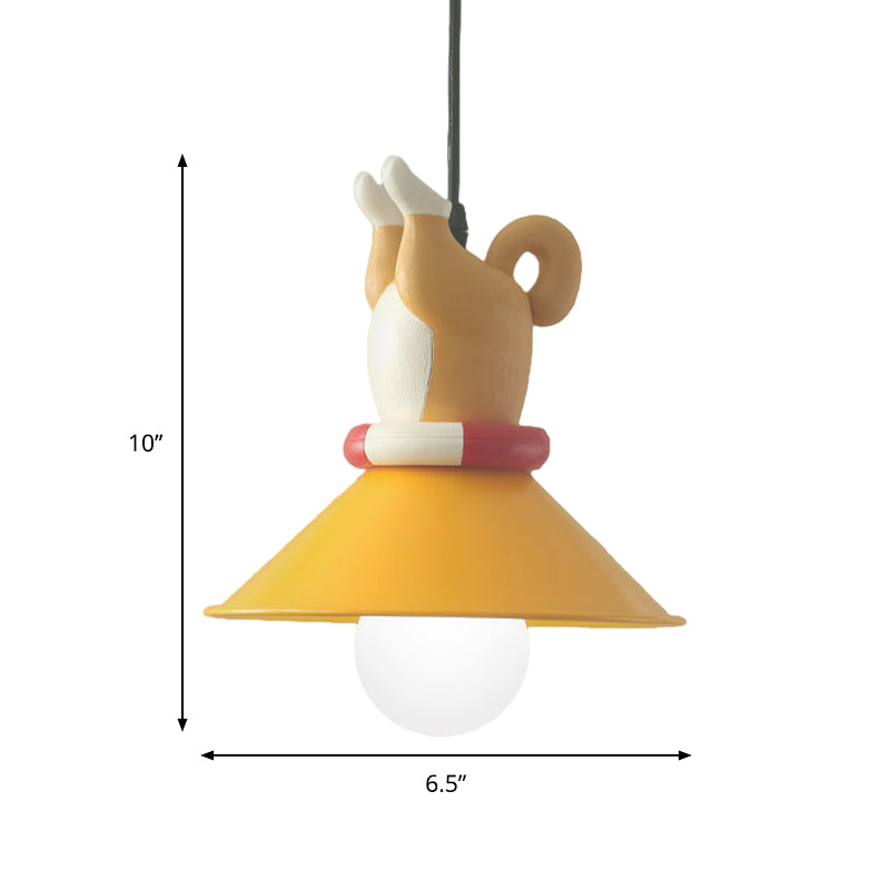 Cartoon Yellow Animals Hanging Lamp Kit - Single Bulb Pendant Lighting With Conic Resin Shade