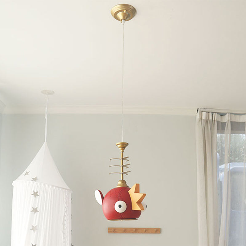 Gold Hanging Lamp Kit With Modern Cartoon Design - 1/4 Lights Pendant In Red