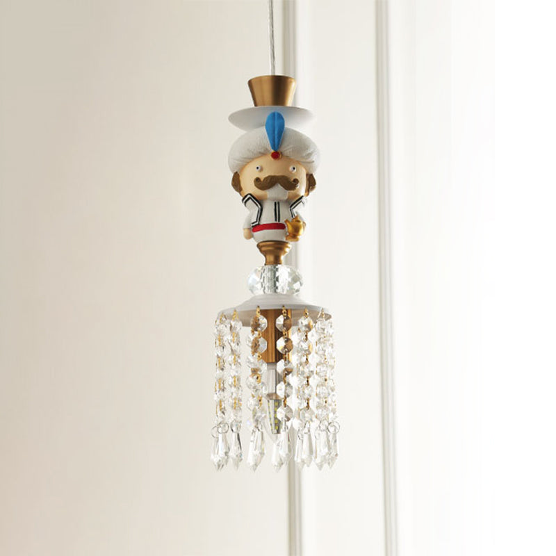 Puppet Bedroom Hanging Light Fixture - Modern Pendant Lighting In White With Crystal Drop Metal 1/3