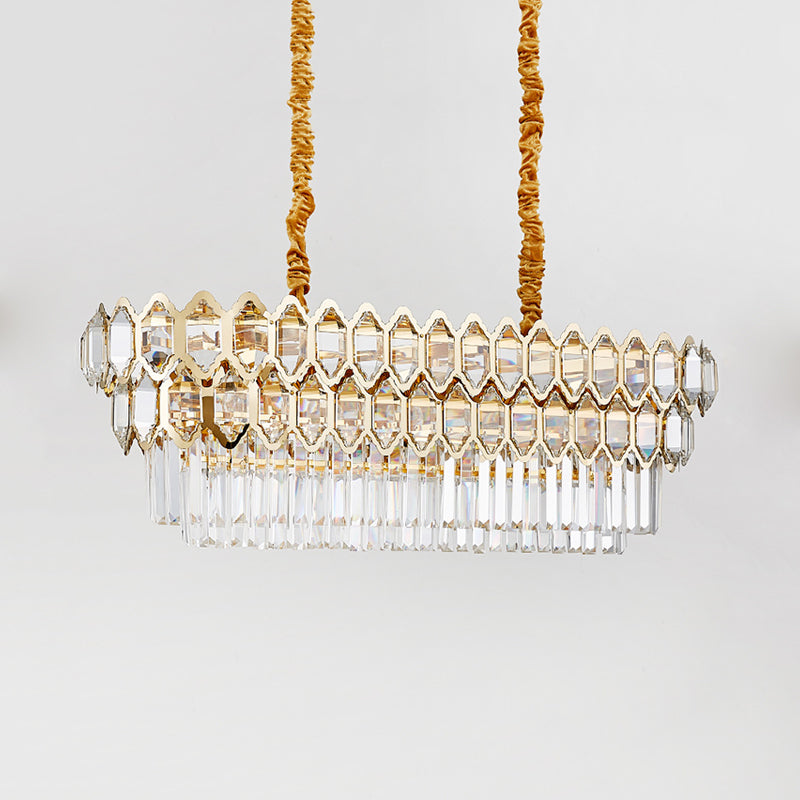 Modernist Gold Crystal Pendant Light With 10-Bulb Quatrefoil Tiered Design