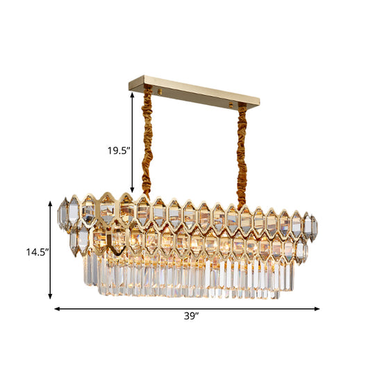 Modernist Gold Crystal Pendant Light With 10-Bulb Quatrefoil Tiered Design