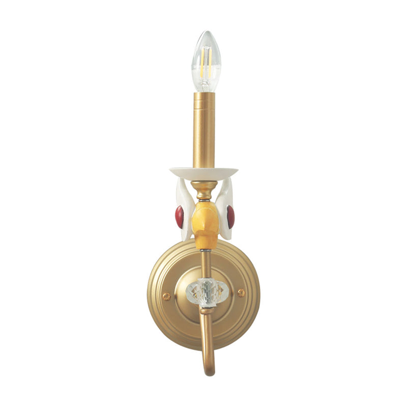 Metal Wall Mount Light: Candelabra Single Bulb Gold Sconce For Kids Bedroom