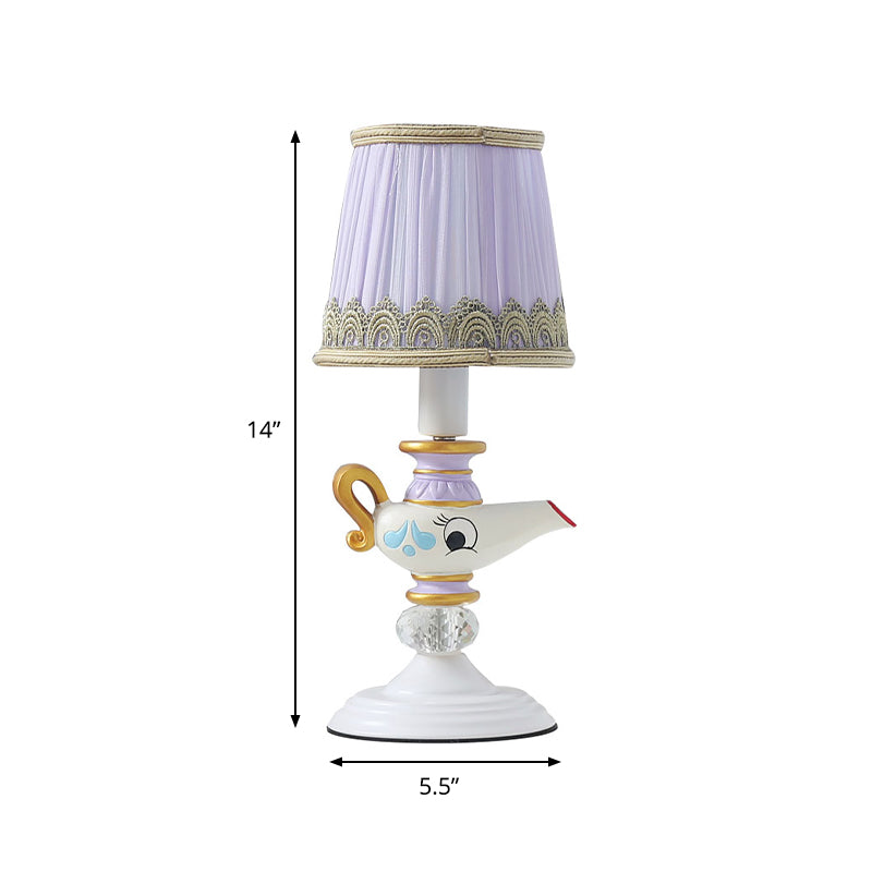 Teapot Resin Reading Lamp - Contemporary 1-Light White Task Lighting For Bedside With Barrel Shade