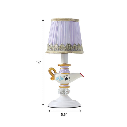 Teapot Resin Reading Lamp - Contemporary 1-Light White Task Lighting For Bedside With Barrel Shade