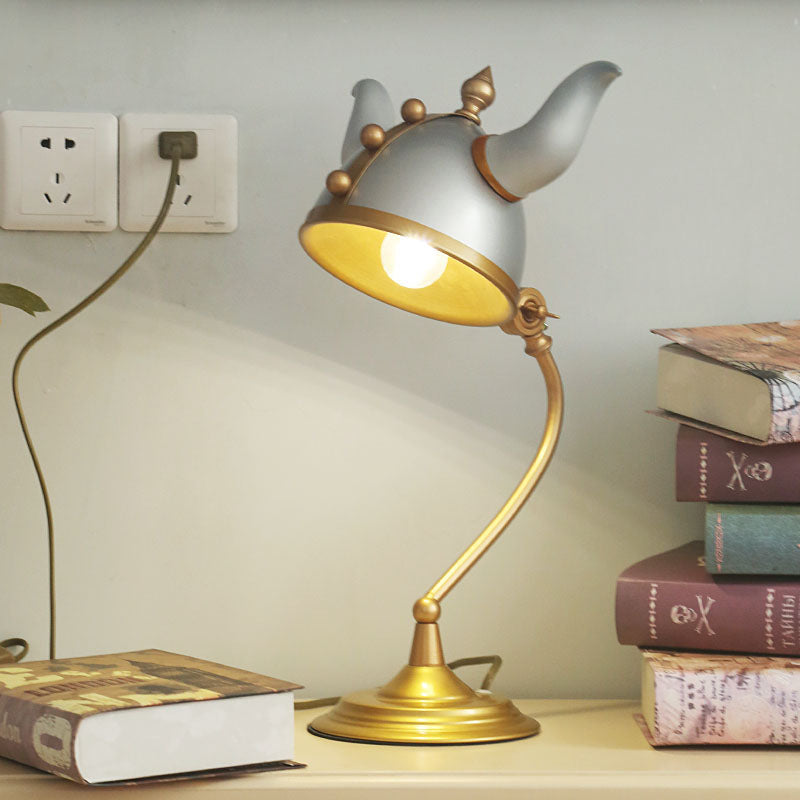 Contemporary Plug-In Study Lamp With Gray Medal Shade: Sleek Single Bulb Task Light Grey