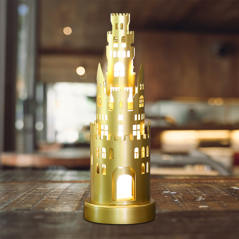 Metal Castle-Shaped Kids Desk Lamp - Small Led Gold Reading Light For Study Room In Warm/White /