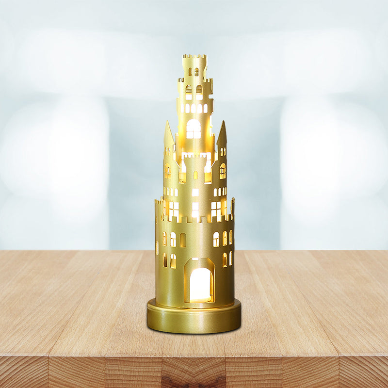 Metal Castle-Shaped Kids Desk Lamp - Small Led Gold Reading Light For Study Room In Warm/White