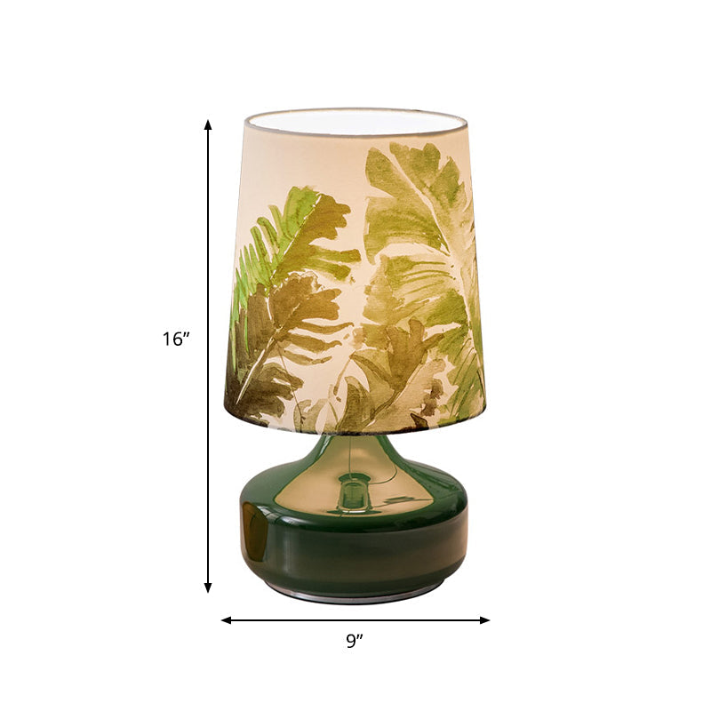 Nadia - Nordic Barrel Night Lamp: Green Leaves Pattern