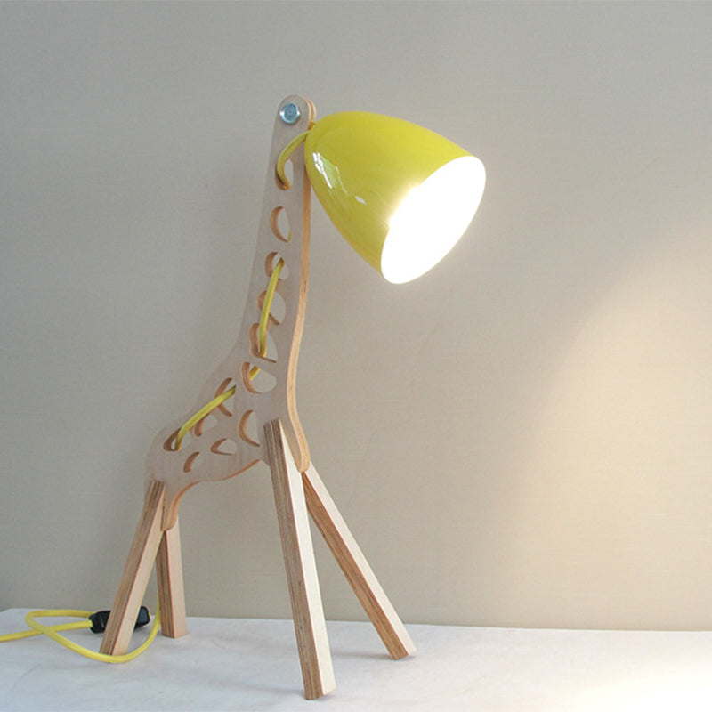 Cartoon Giraffe Night Light Table Lamp - Metal 1-Light With Wood Base In Blue/Red/Green