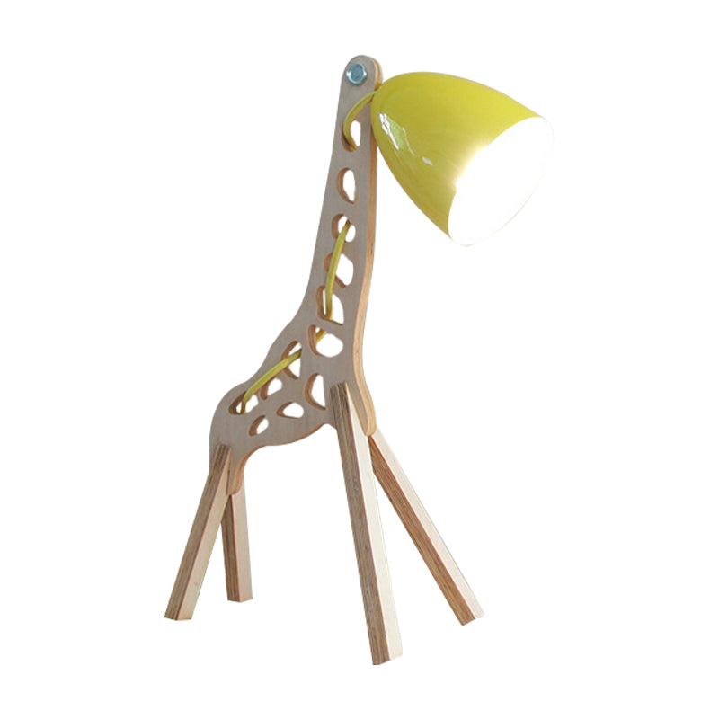 Cartoon Giraffe Night Light Table Lamp - Metal 1-Light With Wood Base In Blue/Red/Green