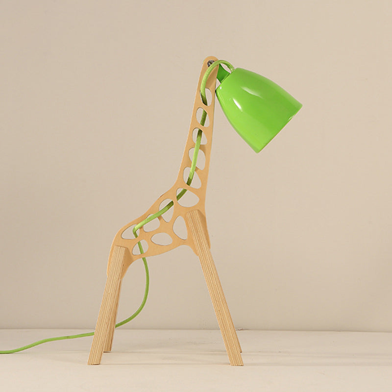 Cartoon Giraffe Night Light Table Lamp - Metal 1-Light With Wood Base In Blue/Red/Green Green