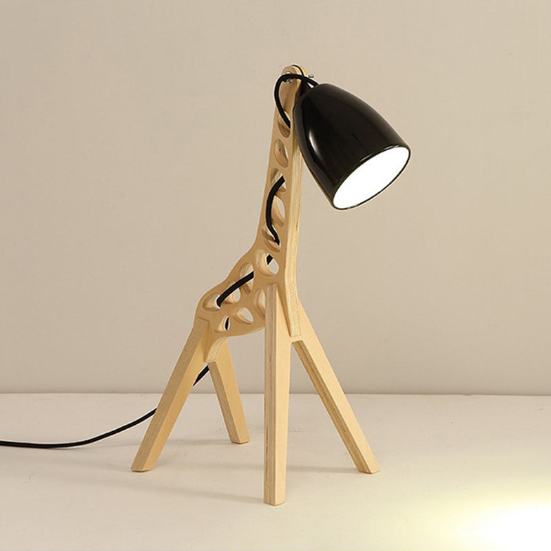 Cartoon Giraffe Night Light Table Lamp - Metal 1-Light With Wood Base In Blue/Red/Green Black
