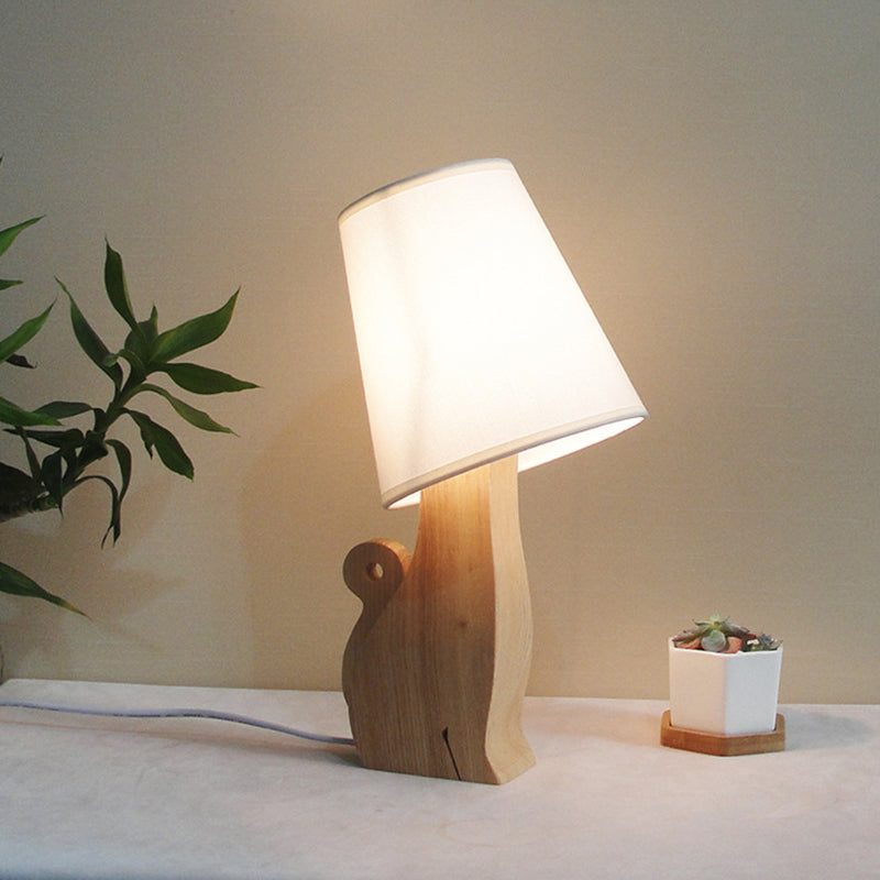 Sheratan - Cartoon Fabric Barrel Nightstand Light Cartoon 1 Bulb White Night Table Lamp with Dinosaur/Cat Wood Base