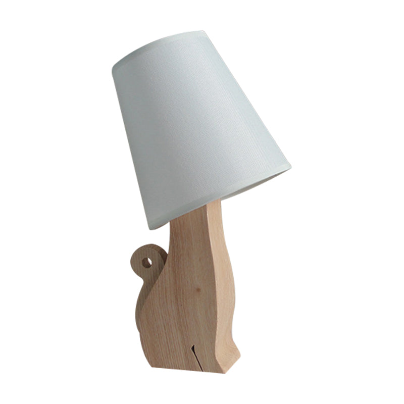 Sheratan - Cartoon Fabric Barrel Nightstand Light Cartoon 1 Bulb White Night Table Lamp with Dinosaur/Cat Wood Base