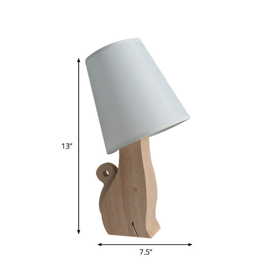 3D Dinosaur/Cat Cartoon Nightstand Lamp With Fabric Barrel Shade - White Wood Base 1 Bulb