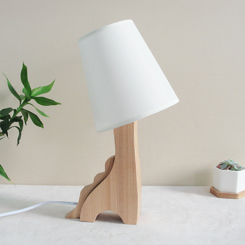 3D Dinosaur/Cat Cartoon Nightstand Lamp With Fabric Barrel Shade - White Wood Base 1 Bulb