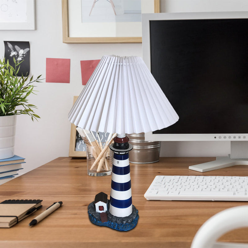 Lighthouse Shape Table Light Cartoon Resin Night Lamp With White And Black Shade Black-White