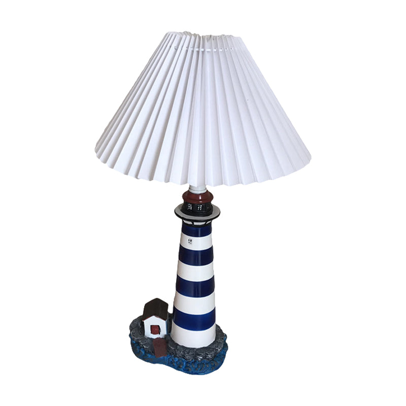 Lighthouse Shape Table Light Cartoon Resin Night Lamp With White And Black Shade