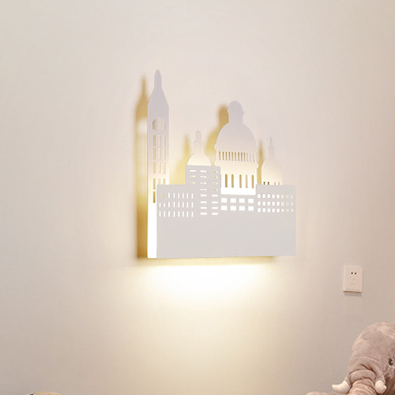 Kids Castle Sconce Light - 1 Head Wall Lighting With Metal Shade In Warm/White