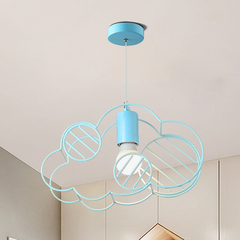 Blue Metal Hanging Ceiling Light - Single Bulb Pendant With Round Canopy From Creative Cloud Frame /