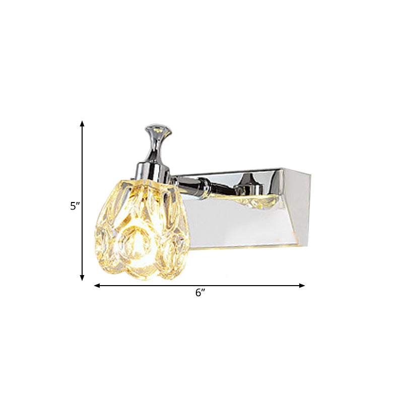 Chrome Vanity Light Fixture With Minimal Crystal Flower Sconce Warm/White