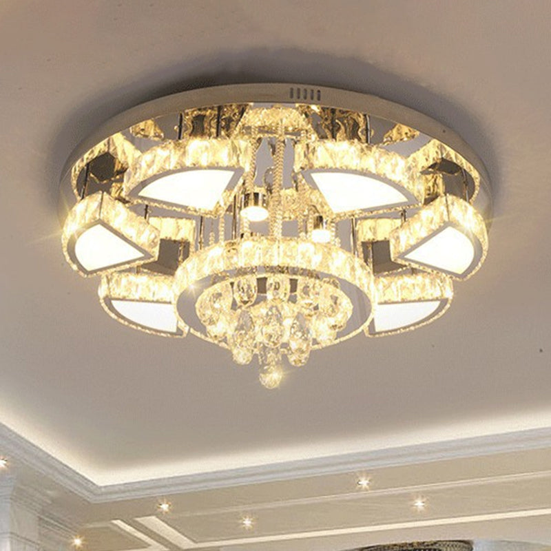 Modern Led Spotlight With Waterfall Crystal Shade For Bedroom Ceiling In Chrome 24/31.5 W / 31.5