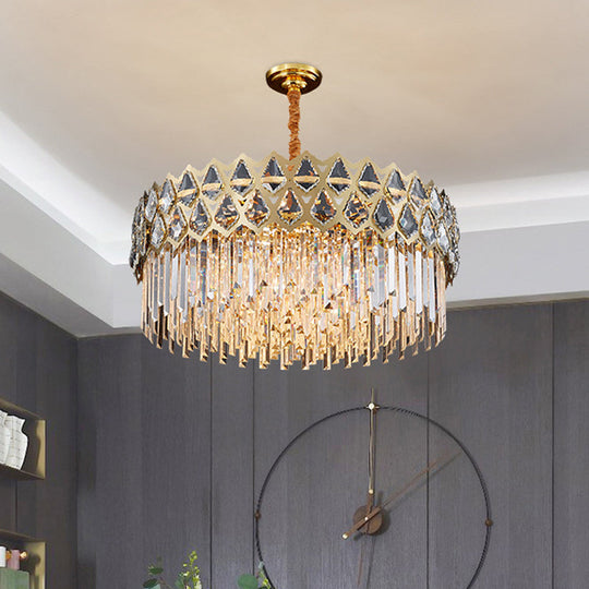 Gold Crystal Block Pendant Chandelier With 10 Lights For Bedroom
