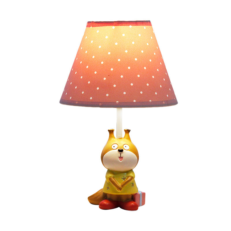 Cartoon Red/Yellow Dog Resin Task Lamp For Study Rooms: Head Reading Light With Spotted Fabric Shade