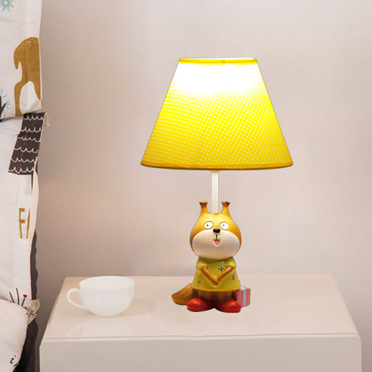 Cartoon Red/Yellow Dog Resin Task Lamp For Study Rooms: Head Reading Light With Spotted Fabric Shade