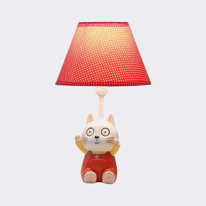 Cat Study Room Lamp: 1-Head Resin Cartoon Task Light In Red/Blue With Letter/Spots Shade