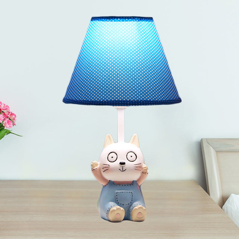 Cat Study Room Lamp: 1-Head Resin Cartoon Task Light In Red/Blue With Letter/Spots Shade Blue / Spot