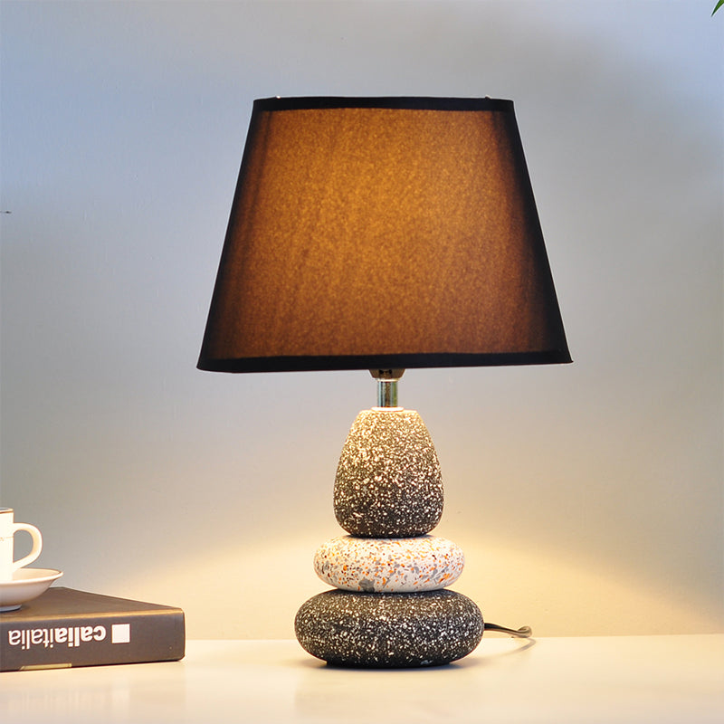 Modernist Led Night Table Lamp In Black/Grey Ceramic Stone Shape With Fabric Shade Black