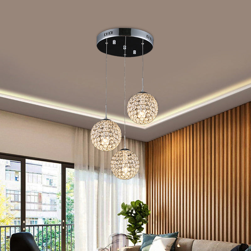 Cluster Pendant Ceiling Light With Crystal Embedded Chrome Finish - Modernist Design (3/5/6 Bulbs)